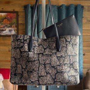 Kate Spade Navy and White Dog Tote Bag and Detachable Zip Bag
